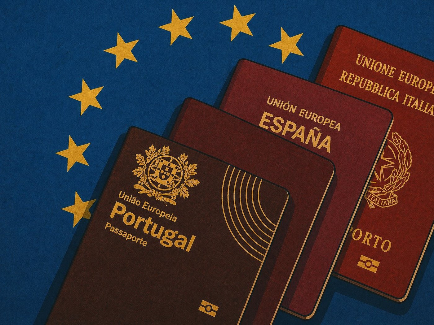 EU passports on flag