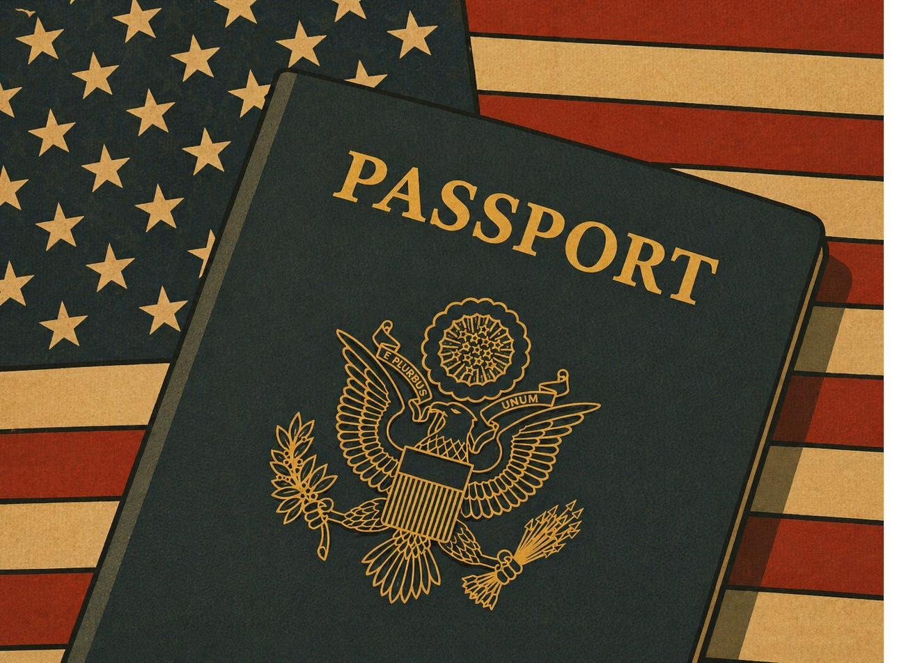 US passport on flag