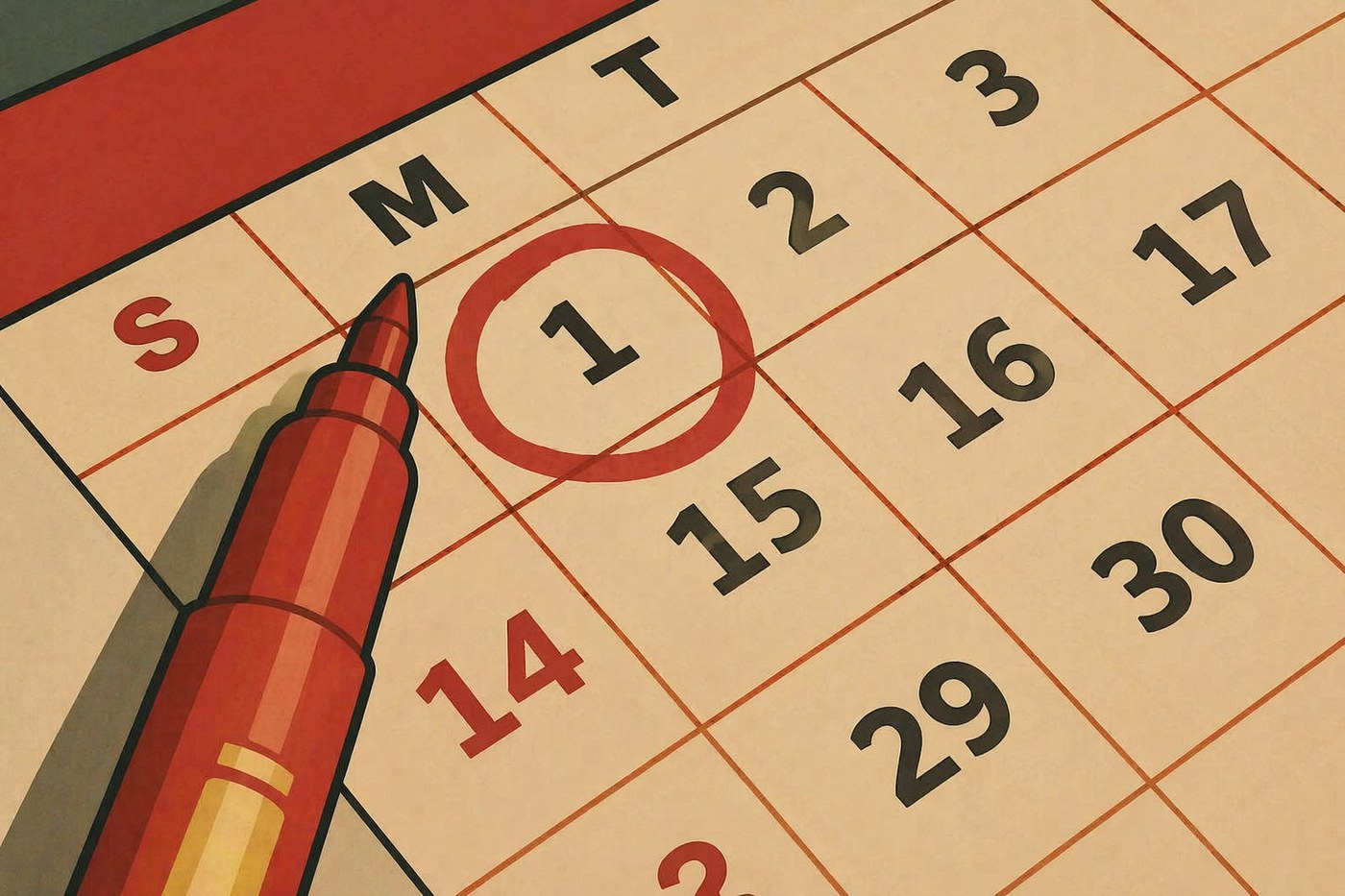 A calendar with a date circled in red - days of delay