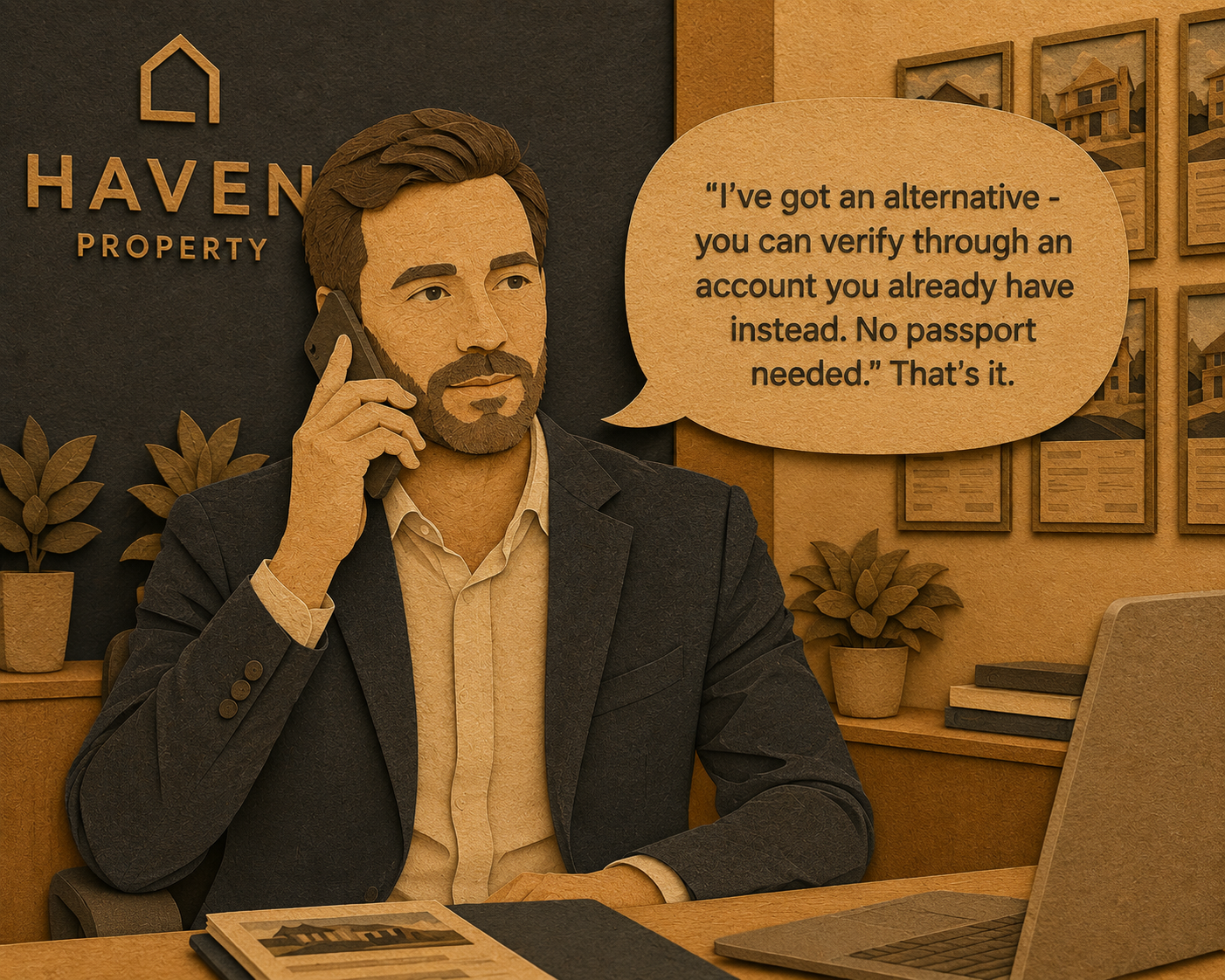 An agent on the phone reassuring a client about verifying through an existing account