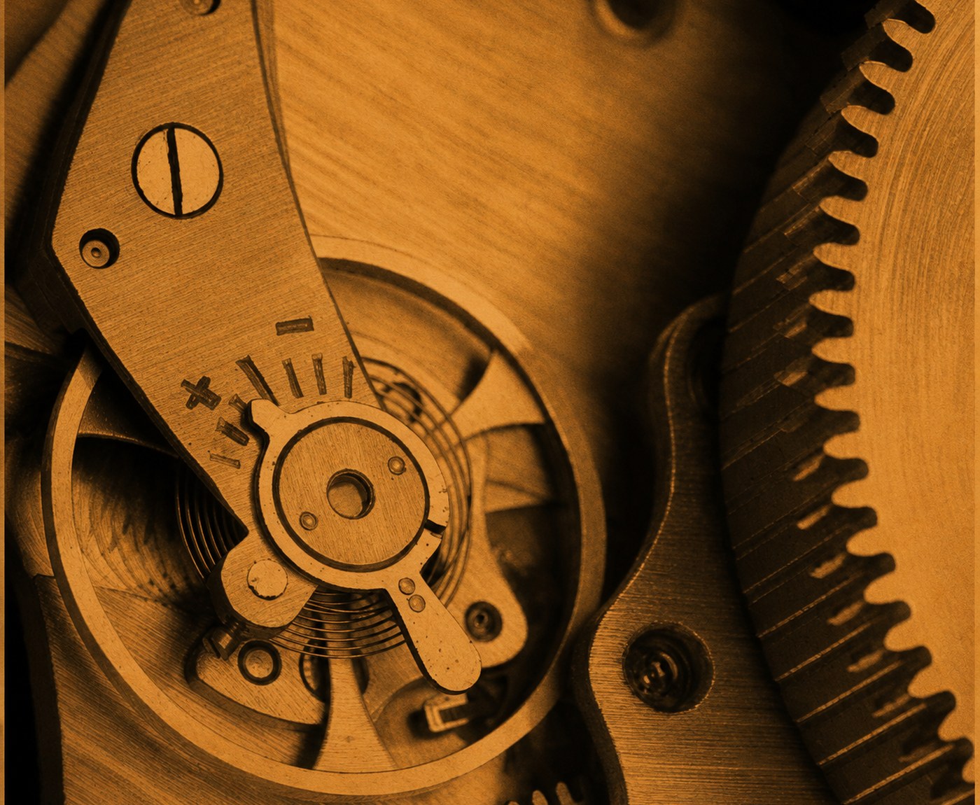 Close detail of a watch movement, one mechanism doing one job