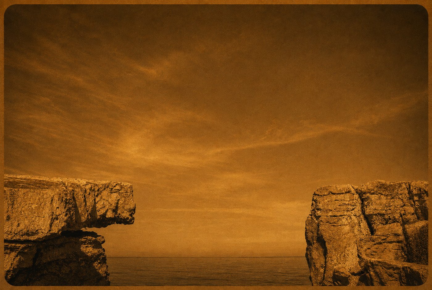 Two cliff edges facing each other across an empty gap, with nothing crossing between them